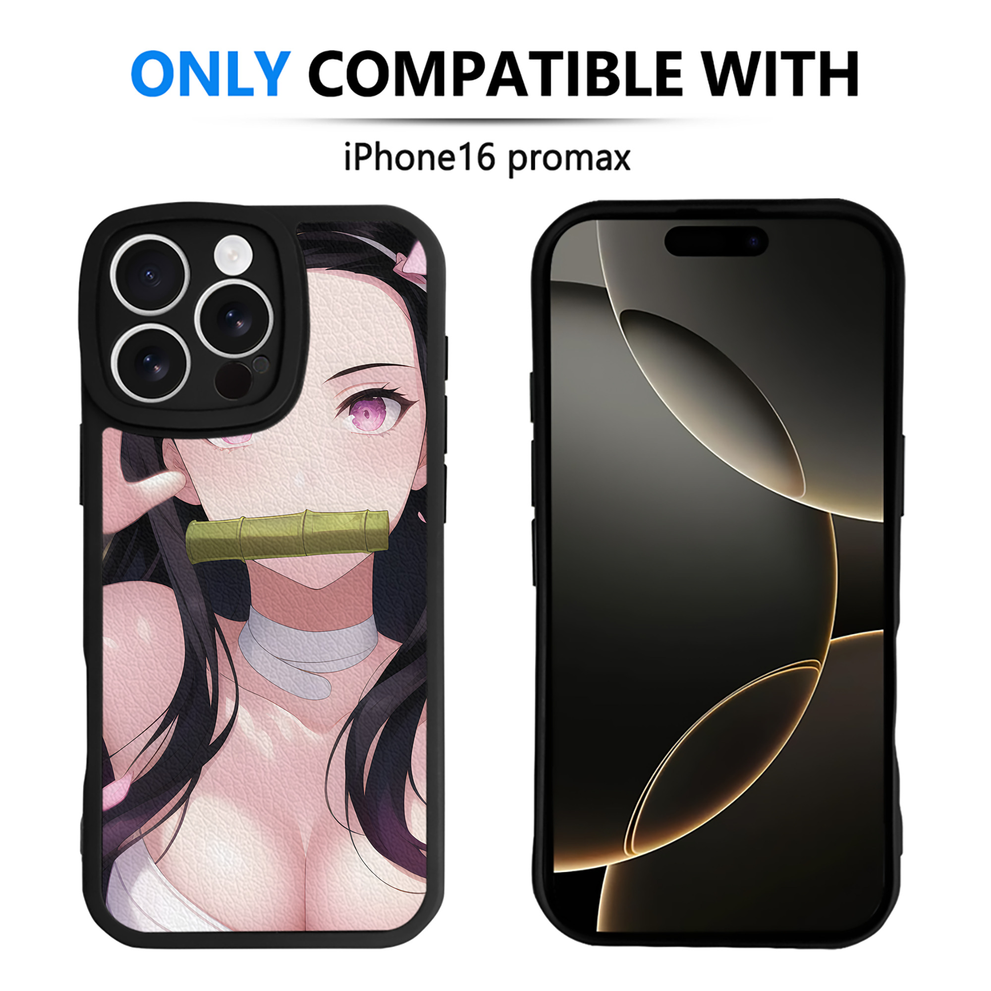 （画像用） 鬼滅の刃（きめつのやいば）竈門 禰󠄀豆子／かまど ねずこ Kamado Nezuko 【iPhone 16シリーズ対応】シリコンスマホケース（レザー調） 材質：シリコン